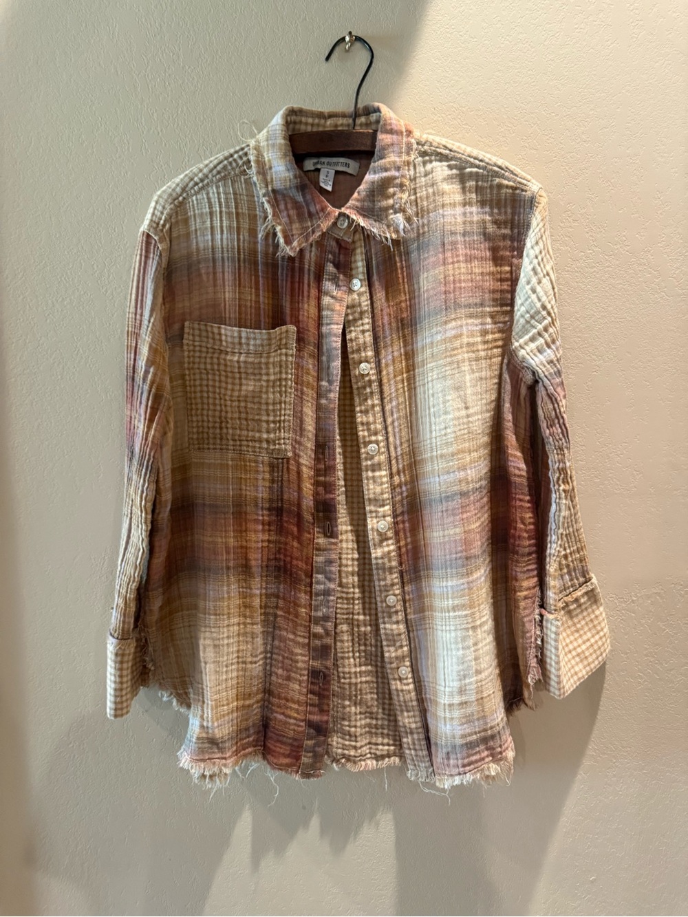 Urban Outfitters Cream and Rust Plaid Button Shirt